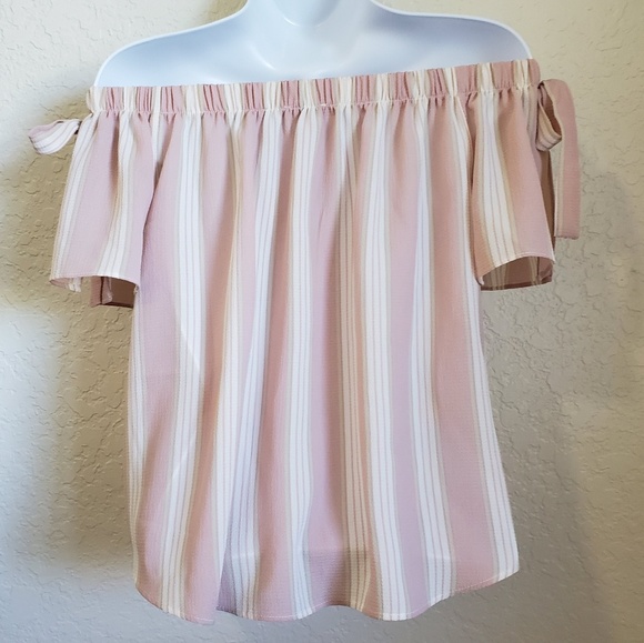 LILY WHITE OFF SHOULDER STRIPED BLOUSE SIZE S - Picture 4 of 8